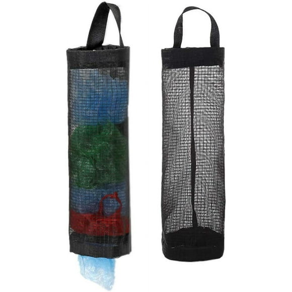 Grocery Bag Holder, Kitchen Plastic Wall Mount Storage Dispenser, Grocery Folding Hanging Storage Bag Trash Bags Holder Mesh Garbage Bag for Home and Kitchen 2pcs