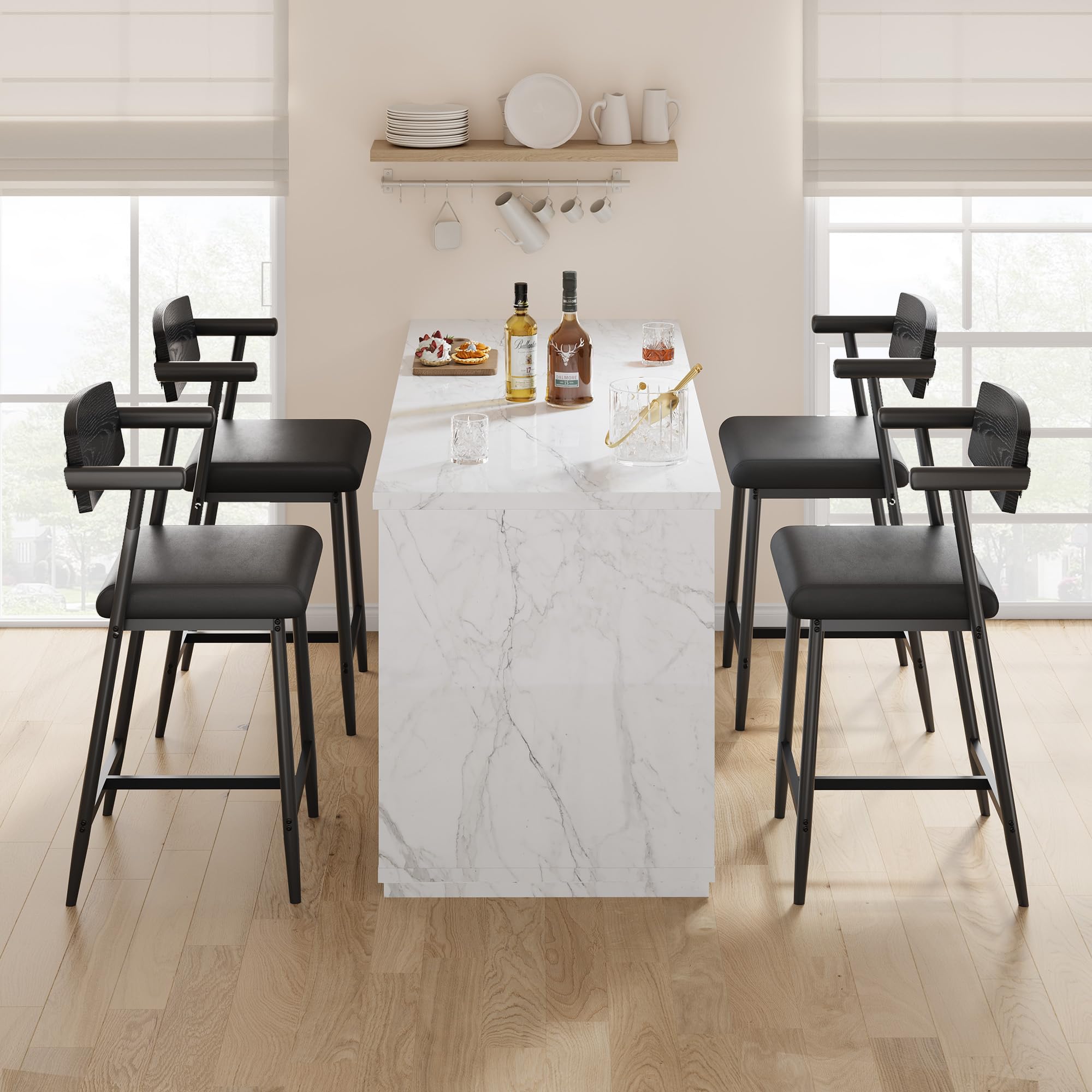 Bar Stools Set of 2, 37 inch Seat Height Bar Stools, Upholstered Barstools with Back and Footrest, Counter Stools for Kitchen Island, Bar Pub