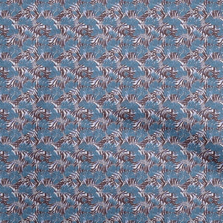oneOone Cotton Flex Medium Blue Fabric Tropical Leaf Dress Material Fabric Print Fabric By The Yard 40 Inch Wide
