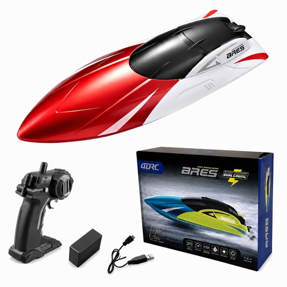 Funtogether toys High Speed RC Boat, 18MPH Fast Remote Control Boats for Pool and Lake, 2.4GHz Waterproof Yacht with 2 Rechargeable Batteries and LED Light for Kids and Adults