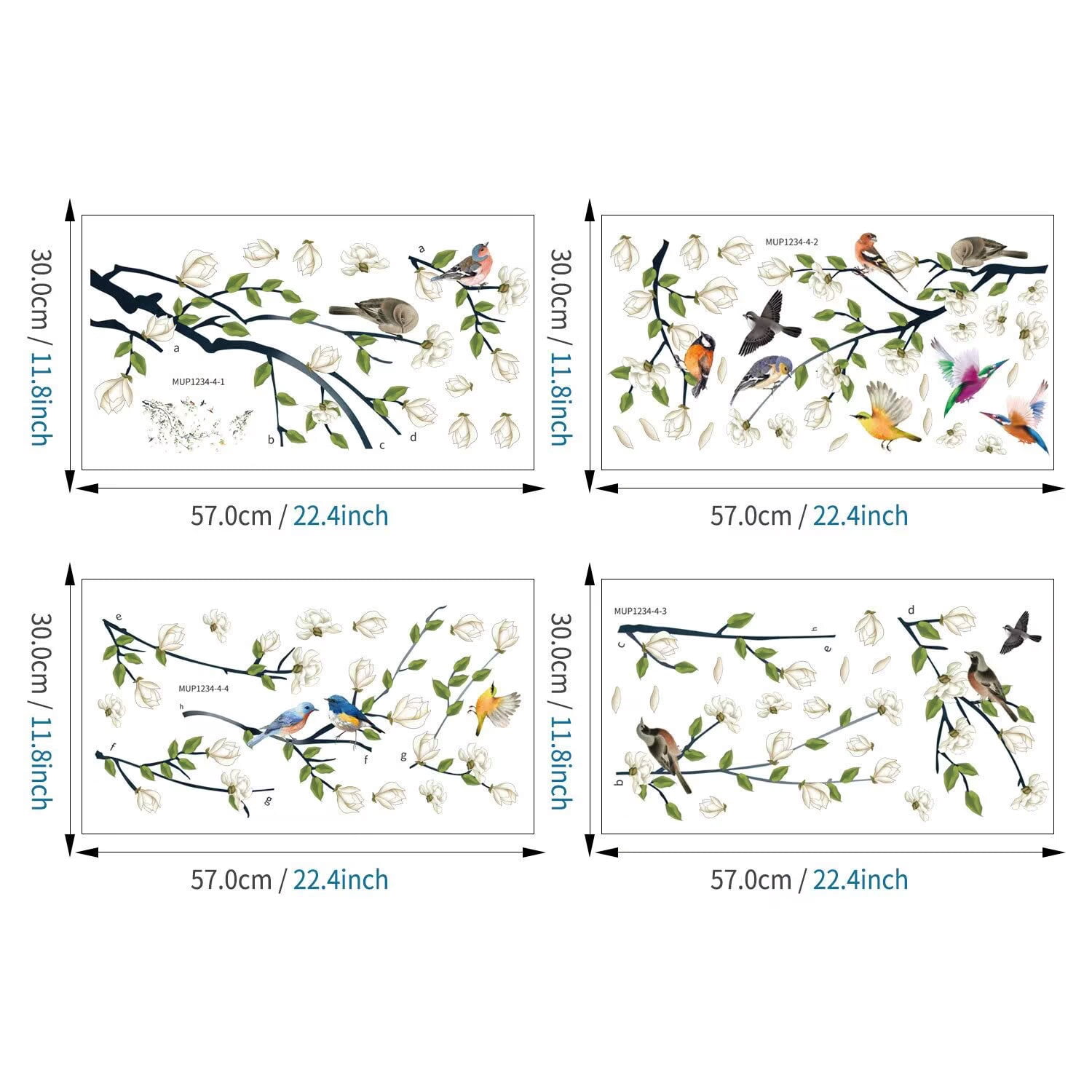 4 Sheets Magnolia Branches Wall Decals White Flowers Wall Stickers DIY Removable Colorful Birds Wall Sticker Petals Falling Home Decoration for Girls Bedroom Living Room Kitchen Bathroom TV Backgroun