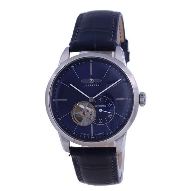 Zeppelin Reloj Flatline Open Heart con Esfera Azul y Correa de Piel Automático 7364-3 73643 para Hombre