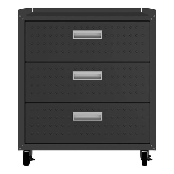 Fortress Textured Metal 31.5" Garage Mobile Chest with 3 Full Extension Drawers y