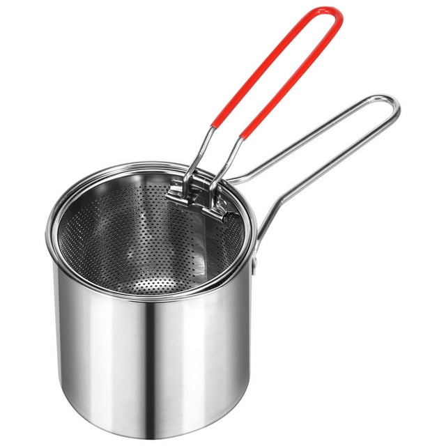 MesaSe Friteuse Profonde en Acier Inoxydable 304 avec Panier-Filtre et Poignée Rivetée, Mini Friteuse à Huile Profonde, Friteuse Multifonction pour Cuisson Extérieure, Cuisine, Salle à Manger, Camping, Pique-Nique