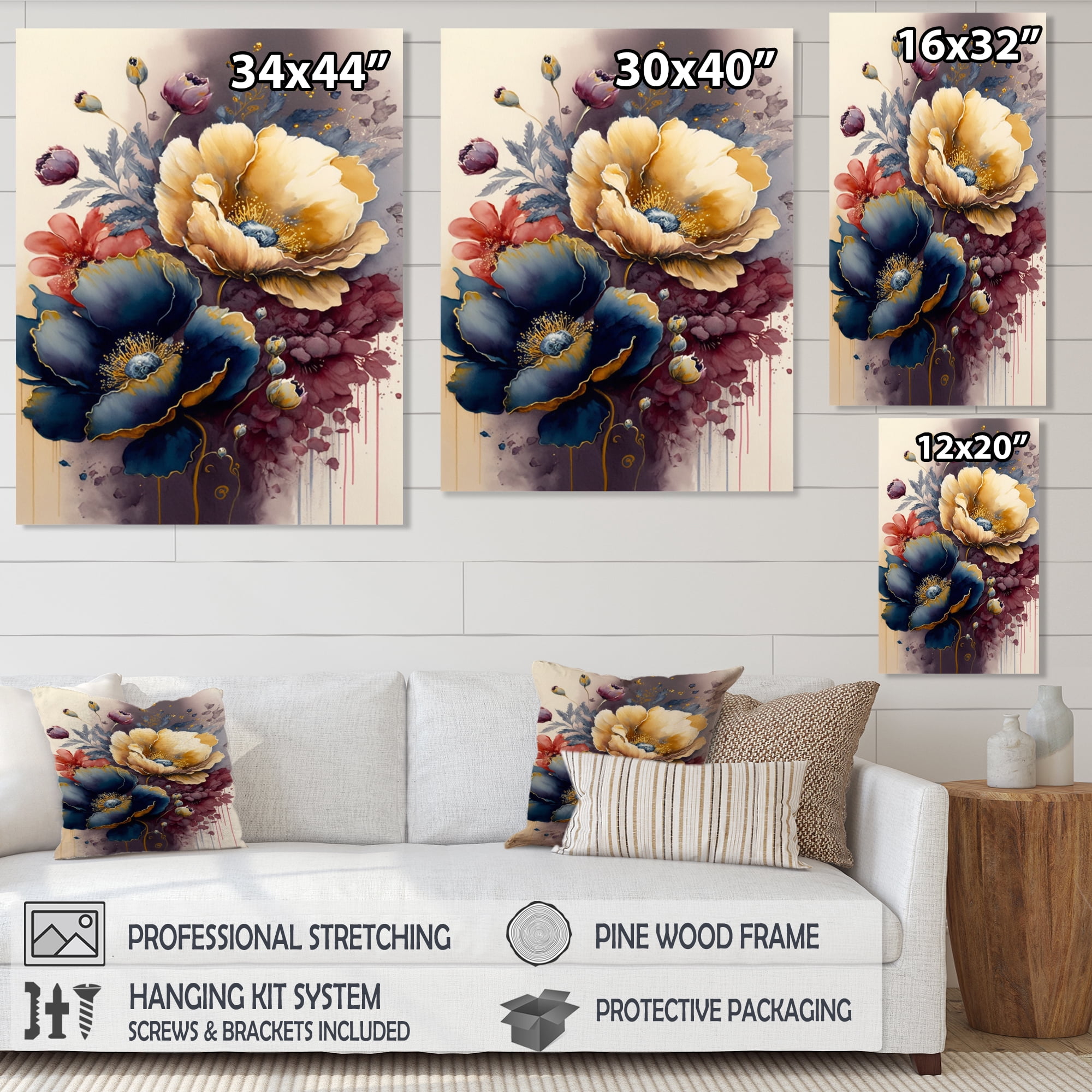 Designart Night Shade Poppy Floral Design I Canvas Wall Art
