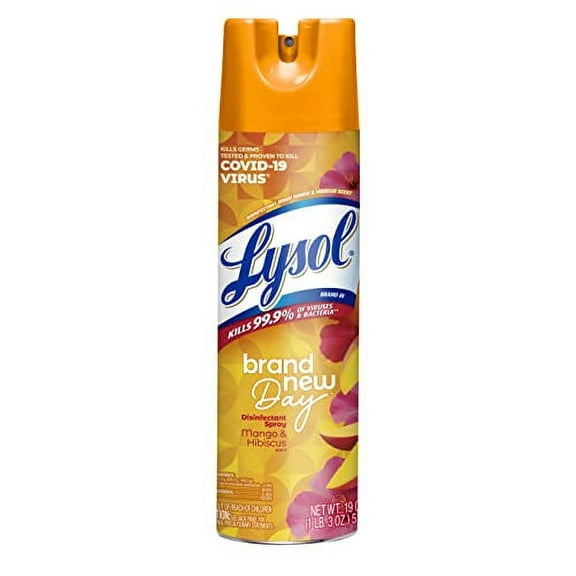 Lysol Disinfectant Spray, Sanitizing and Antibacterial Spray, For Disinfecting and Deodorizing, Mango & Hibiscus Scent, 19 Fl Oz, (Packaging May Vary)