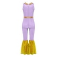 thumbnail image 4 of Miutii Kids Girls Sleeveless Sequin Flare Bell Bottom Jumpsuit Pants Color Block Belted Prom Leotard Light Purple 16, 4 of 5
