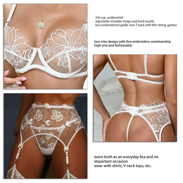 harmttty 2Pcs/Set Laciness Underwear Set Sleeveless See-through Adjustable  Strap Bra Panty Set for Honeymoon