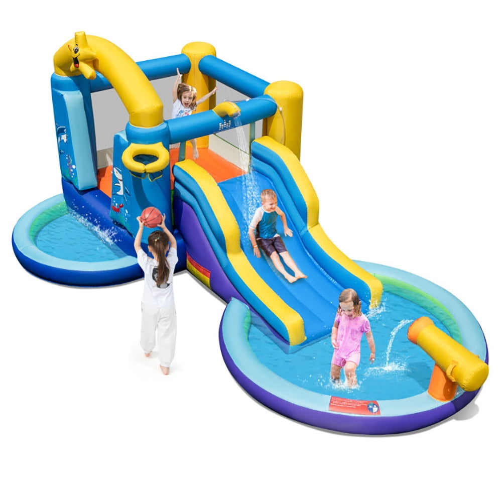 Aimee Lii Inflatable Ocean-Themed Bounce House with 680W Blower and 2 Pools, Playhouse for Kids Outdoor