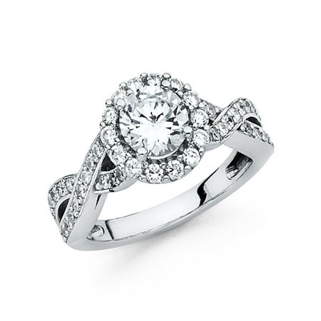 White Gold Engagement Brilliant Ring - 14K Solid White Gold Brilliant Cubic Zirconia Infinity Band Engagement Ring, Size 5