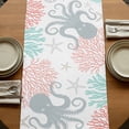 thumbnail image 5 of Teal Red Octopus Coastal 90 Inch Table Runner, Nautical Coral Starfish Farmhouse Dresser Scarf Cotton & Linen Tablerunner for Dining/Kitchen Island/Holiday Party Décor 13" x 90", 5 of 9
