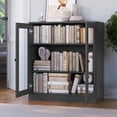thumbnail image 4 of Palace Imports 100% Solid Wood 3-shelf Bookcase with Adjustable Shelves and Glass Doors, Gray, 4 of 5