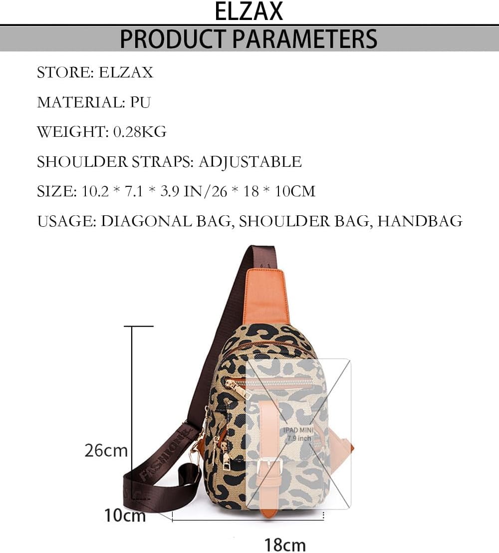 Leopard Print Chest Bag for Women Cheetah Print Crossbody Sling Bag Purse Casual Multi Zipper Travel Hiking Daypack (Leopard-1)