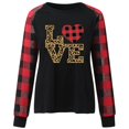 thumbnail image 4 of Camiseta de manga larga con cuello redondo para mujer, blusa informal con estampado de retales a cuadros, moda del Día de San Valentín, 4 of 4