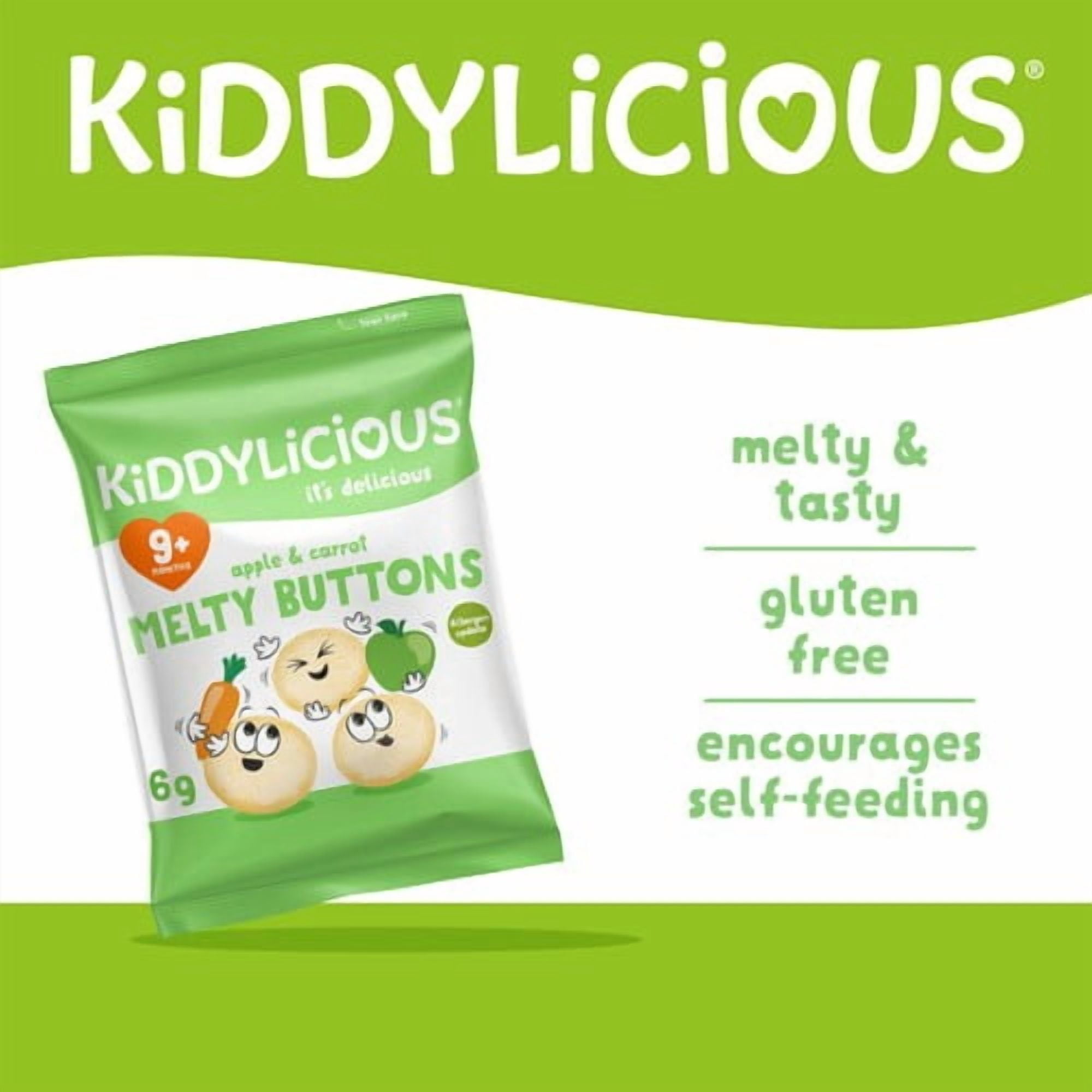 Kiddylicious Apple & Carrot Melty Buttons Baby Snacks Multi 5 x 6g, British Import (Pack of 2)