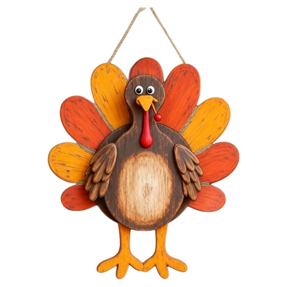 Fall Front Door Decor Turkey Style Wooden Door Hanger Rustic Farmhouse Fall Decor Thanksgiving Outdoor Decoration for Porch Home Autumn Hanging Display