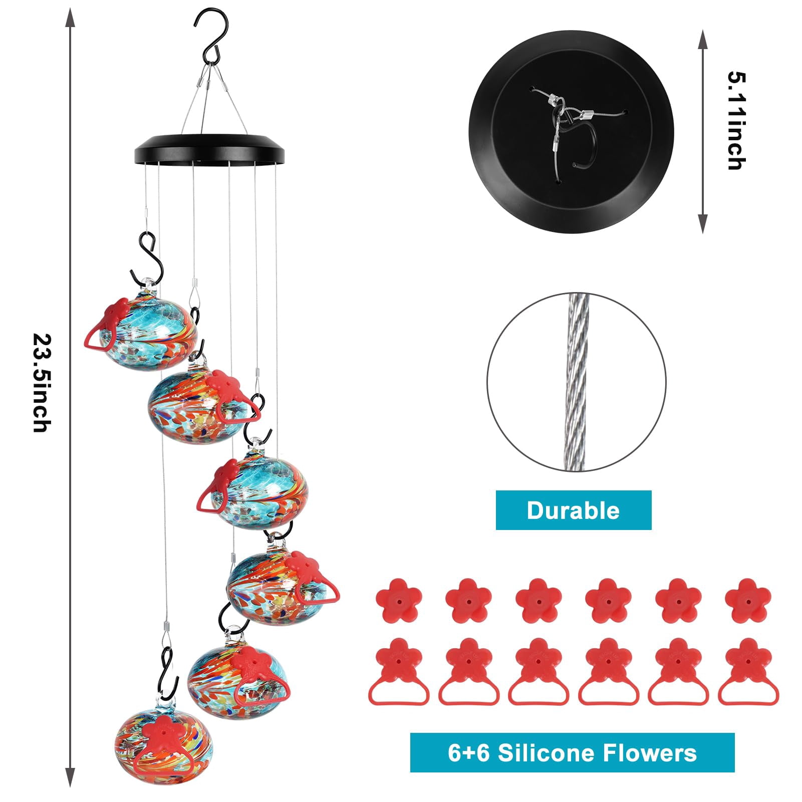 Charming Wind Chimes Hummingbird Feeders For Outdoors Hanging Ant And Bee Proof Never Leak Gift People(blue)