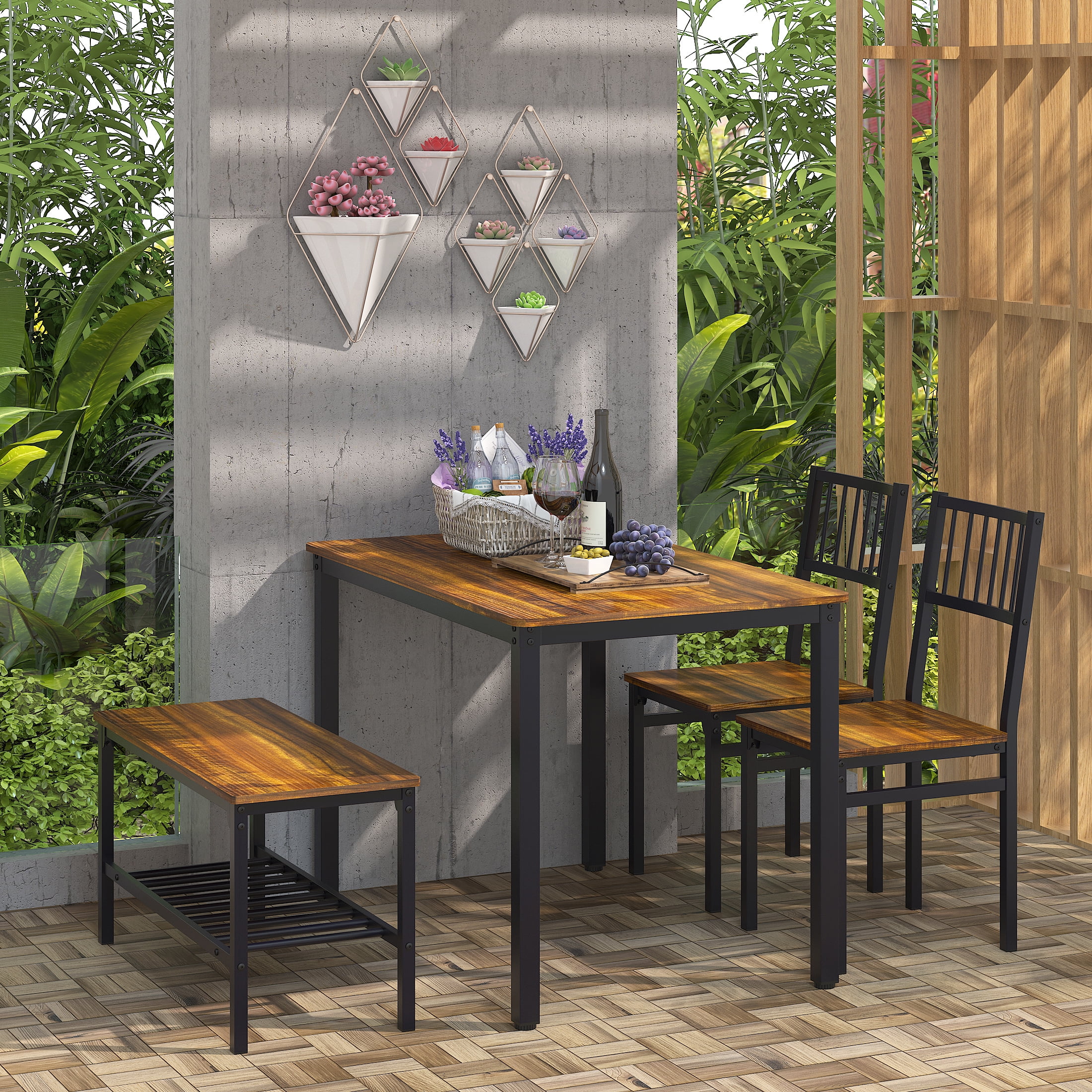 Yoneston 4Piece Dining Table Chair Set with Storage Rack, 43 in