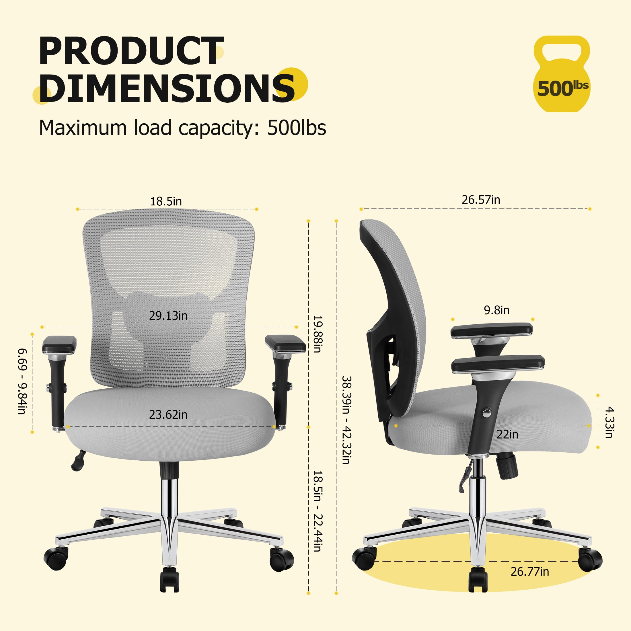 edx Ergonomic Office Desk Chair, Heavy Duty Computer Chair with Adjustable Armrest, Computer Executive Desk Chair , Lumbar Support, Gray