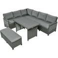 thumbnail image 5 of Llinc Store 5-Piece Outdoor Patio Rattan Sofa Set Sectional PE Wicker L-Shaped Garden Furniture Set with 2 Extendable Side Tables Dining Table and Washable Covers for Backyard Poolside Indoor Gray, 5 of 9