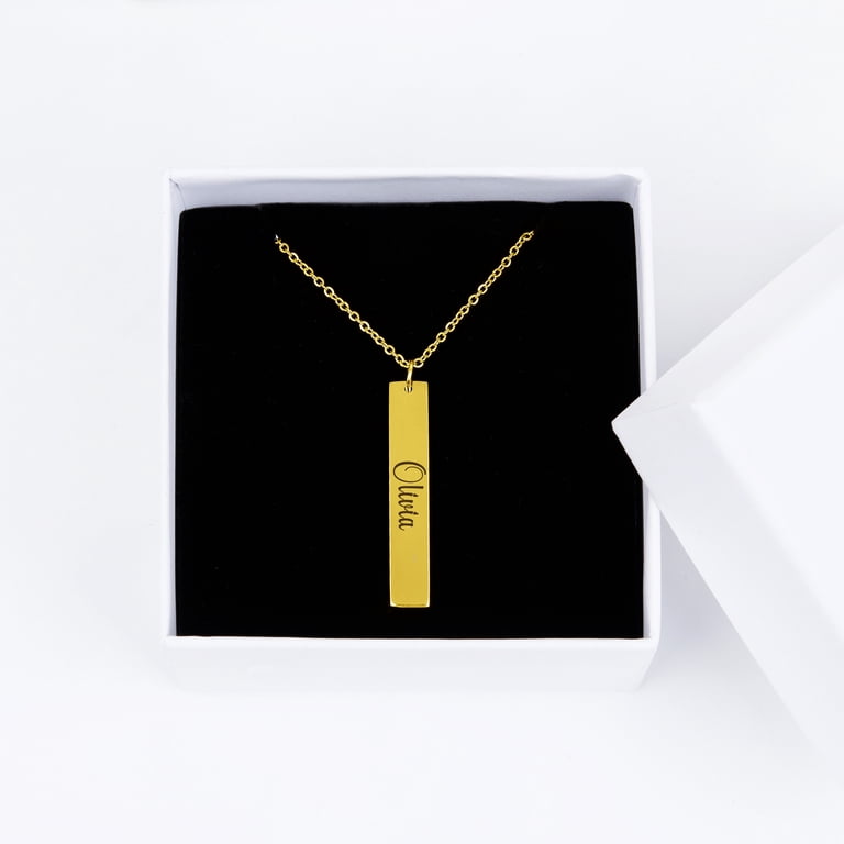 Personalized 4-Sided Bar Necklace - Custom Engraved Stainless Steel Nameplate, 3D Cuboid Pendant, Gift For Him/Her 1 thumbnail image