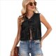 thumbnail image 3 of Camisetas Sin Mangas de Mezclilla con Lazo Frontal para Mujer, Camisetas Informales de Cuello Redondo Sin Mangas con Volantes para y Verano Negro y Gris S, 3 of 9
