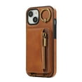 thumbnail image 2 of Allytechgroup Stylish iPhone 15 Wallet Case, Secure Phone Case for Apple iPhone 15, Multi-functional and Durable, Ring Holder Hand Wrist Stand Shockproof Case for Women Men, Brown, 2 of 7