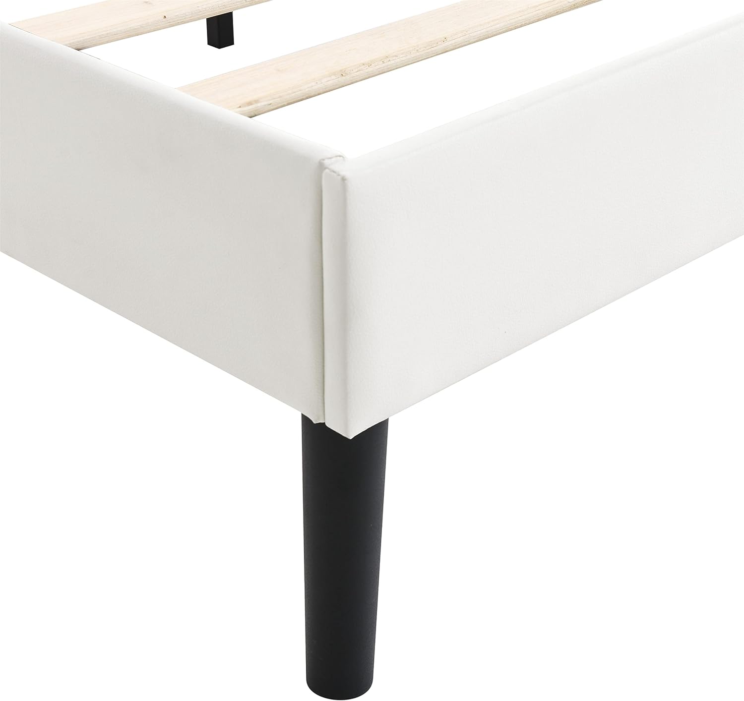 AENKYO Queen Size Platform Bed Frame with Leather Upholstered Headboard, White