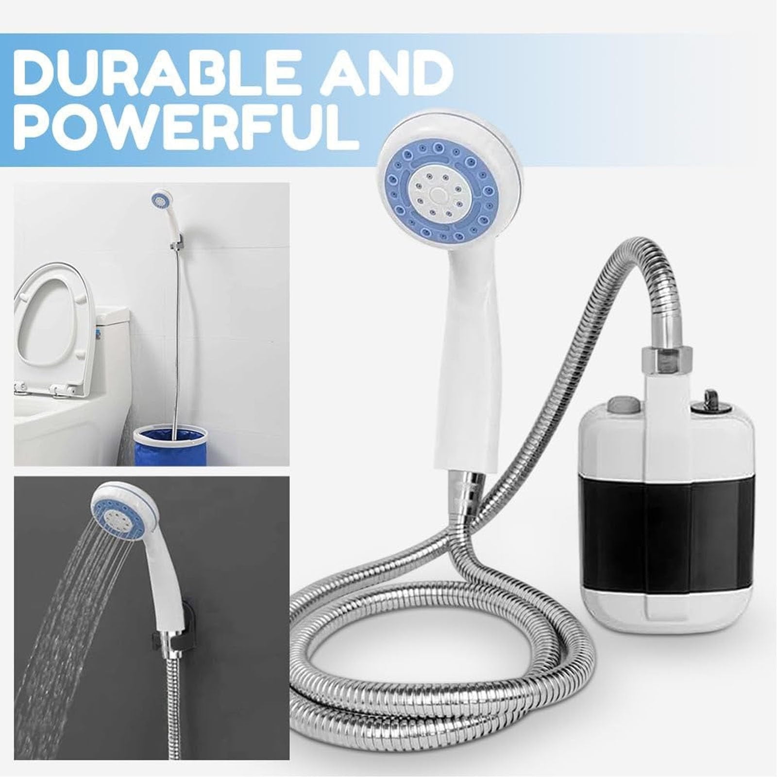 OEFNTAC Camping Shower Outdoor Shower Portable Camping Shower 2-Mode Outdoor USB Rechargeable Shower Pump 2200mAh Battery Suction Cup Sprayer for Hiking Pet Cleaning Travel Shower Kit