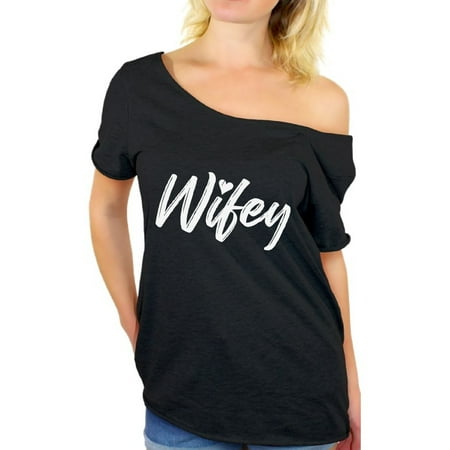 Awkward Styles Wifey Off Shoulder Shirt Women's Wife Flowy Top Valentine's Day Gifts for Wife Matching Couple Shirts for Women Wifey Off The Shoulder Top Valentines Shirt Oversized Honeymoon