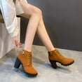 thumbnail image 4 of Women's Chunky Heel Ankle Booties Stylish High Heels Dress Boot Comfy Round Toe Lace up Side Zipper Combat Boots, 4 of 10