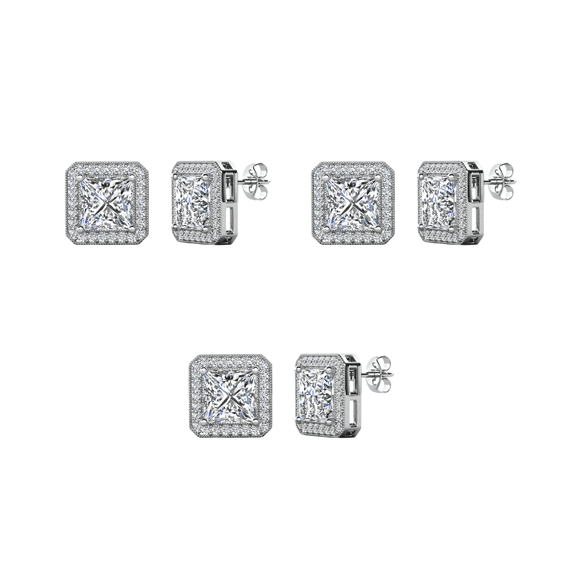 Cate & Chloe Pack of 3 - Norah 18k White Gold Plated Stud Earrings with Simulated Diamond Crystals