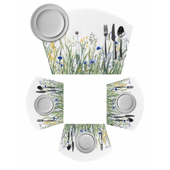 Botanical Flower Wedge Shaped Placemats Set of 6, Cotton Linen Fan Place Mats, Watercolor Colorful Floral Herbs Plants Washable Table Mats for Holiday Wedding Party Dinning Coffee Tables 11.8"x17.5"