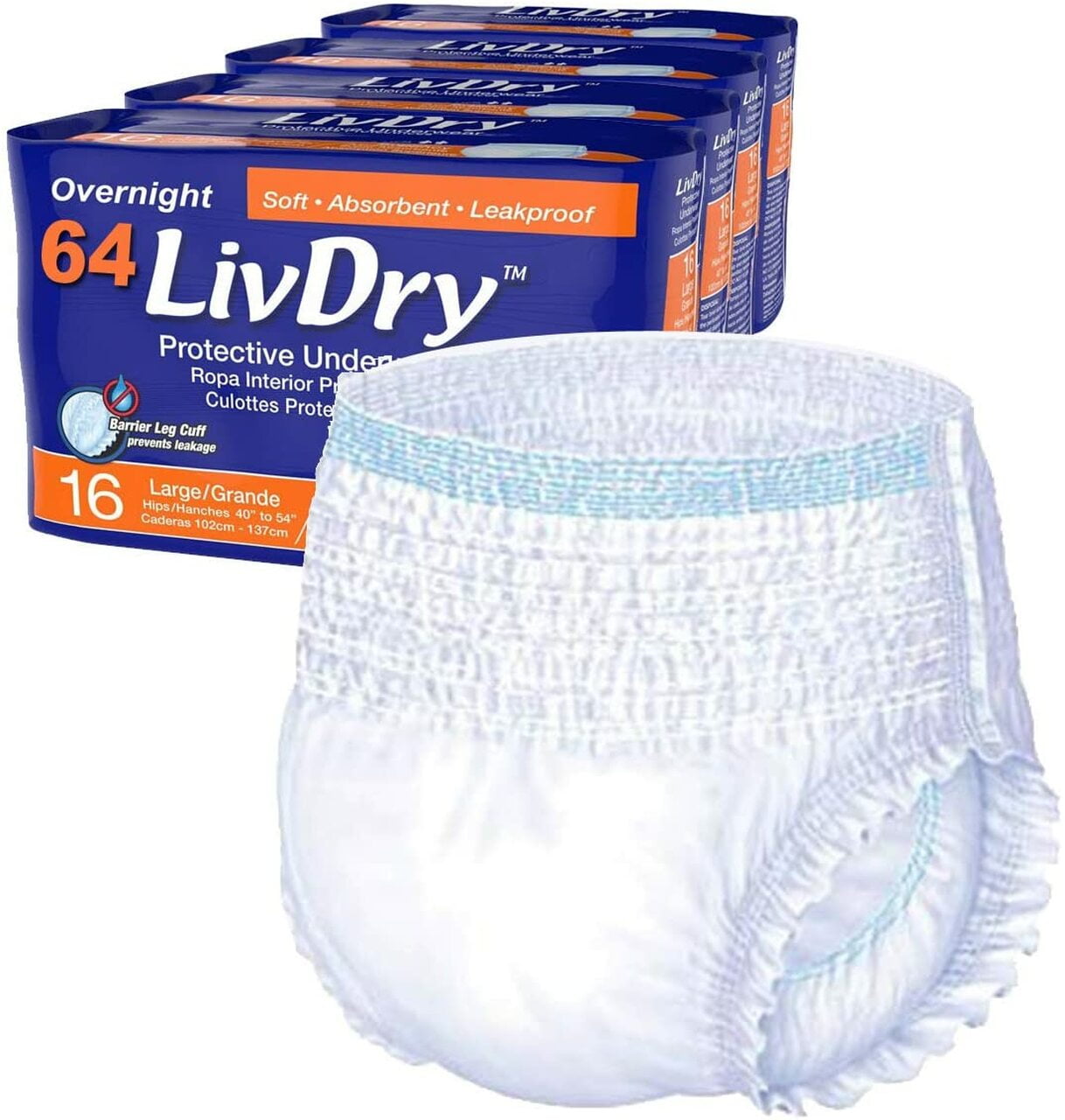 LivDry Unisex Adult Incontinence Underwear, Overnight Comfort