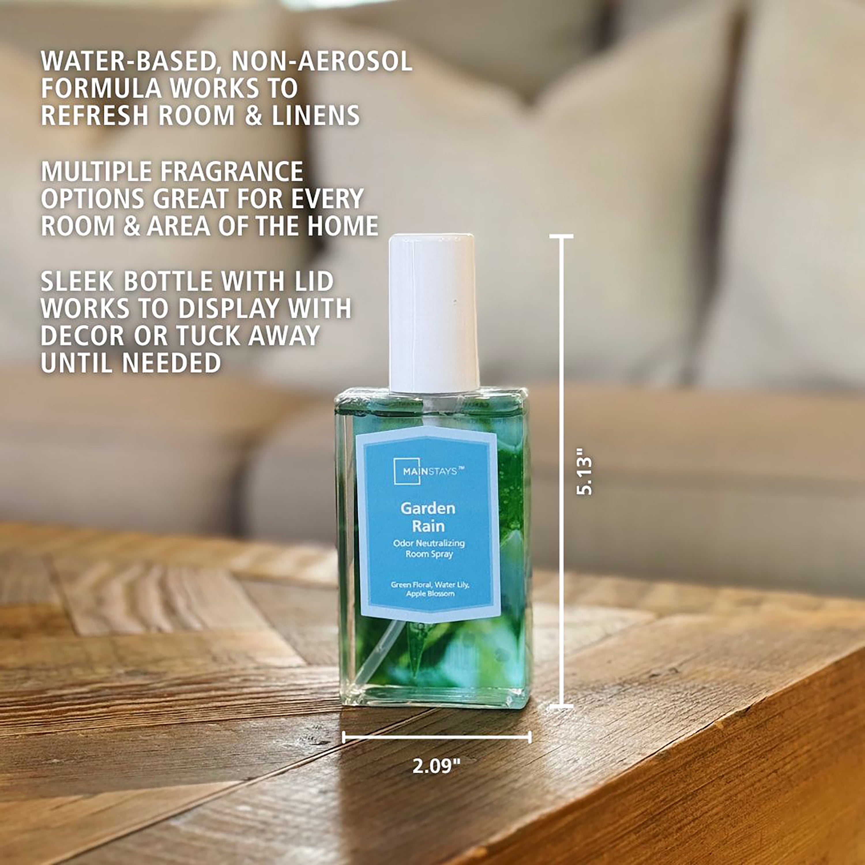 Mainstays Garden Rain Scented Room & Linen Spray 3.4 fl oz (100mL).