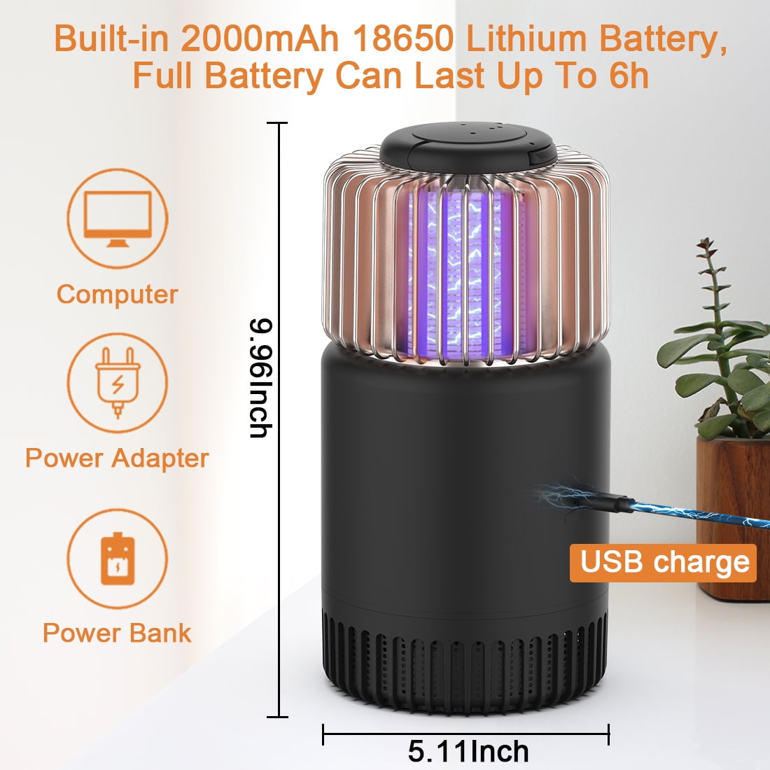 Kepooman Indoor Outdoor Hangable Electric Bug Zapper Mosquito Killer, Rechargeable Insect Trap Fly Zapper Mosquito Lamp, Black Kepooman Indoor Outdoor Hangable Electric Bug Zapper Mosquito Killer, Rechargeable Insect Trap Fly Zapper Mosquito Lamp, Black