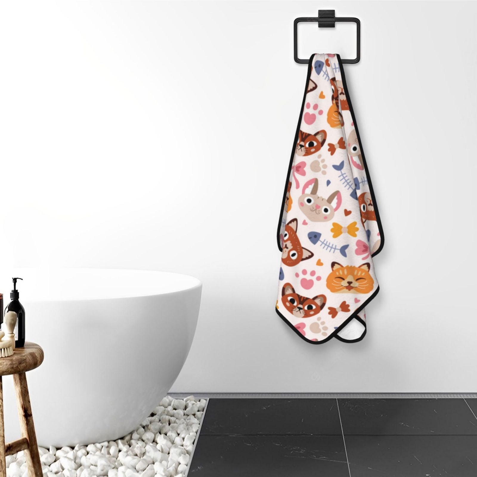 Cotton Bath Towels for Bathroom - Abstractcartoon Cute Cat Face Microfiber Quick Dry Towels for Body Bath Sheets, Personalized Beach Towel, Soft Shower Towels for Travel Home Beach 27*55in