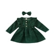 thumbnail image 1 of PENGXIANG Bébé Filles Automne Hiver Velours Côtelé Robe à Manches Longues Bandeau Robes Enfants Vin Rouge 6-12 Mois, 1 of 9