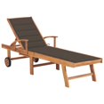 thumbnail image 1 of vidaXL Chaise Longue avec Coussin Taupe en Bois de Teck Massif, 1 of 5