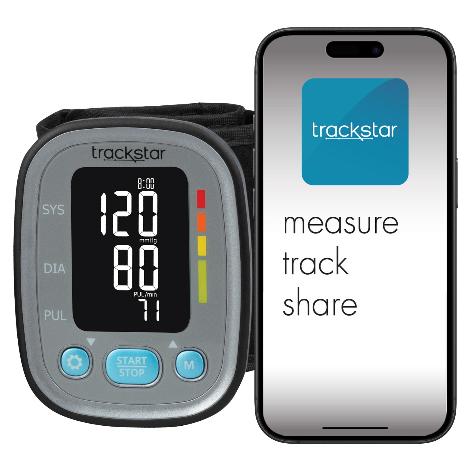 trackstar Smart Adult Wrist Cuff Blood Pressure Monitor | Trackstar Monitoring App | Bluetooth iOS & Android Compatible | Measure, Track, and Share Results