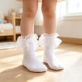 thumbnail image 2 of Abcomgle Girls Toddler Little Girls White Ruffle Socks Dress Lace Frilly | Lace Embroidery Flower Ruffle, 2-8Y Girls Frilly Dress Socks, Uniforms and Formal Dresses, Soft Comfortable Cotton White, 2 of 6