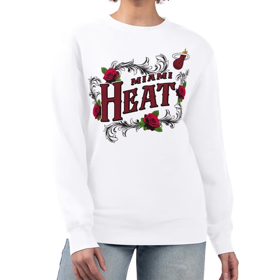 Women's G-III 4Her by Carl Banks White Miami Heat Roses Fleece Tri-Blend Sweatshirt
