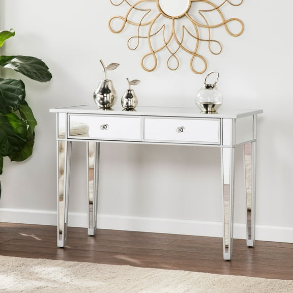 SEI Furniture Mirage Mirrored 2 Drawer Media Console Table, Silver
