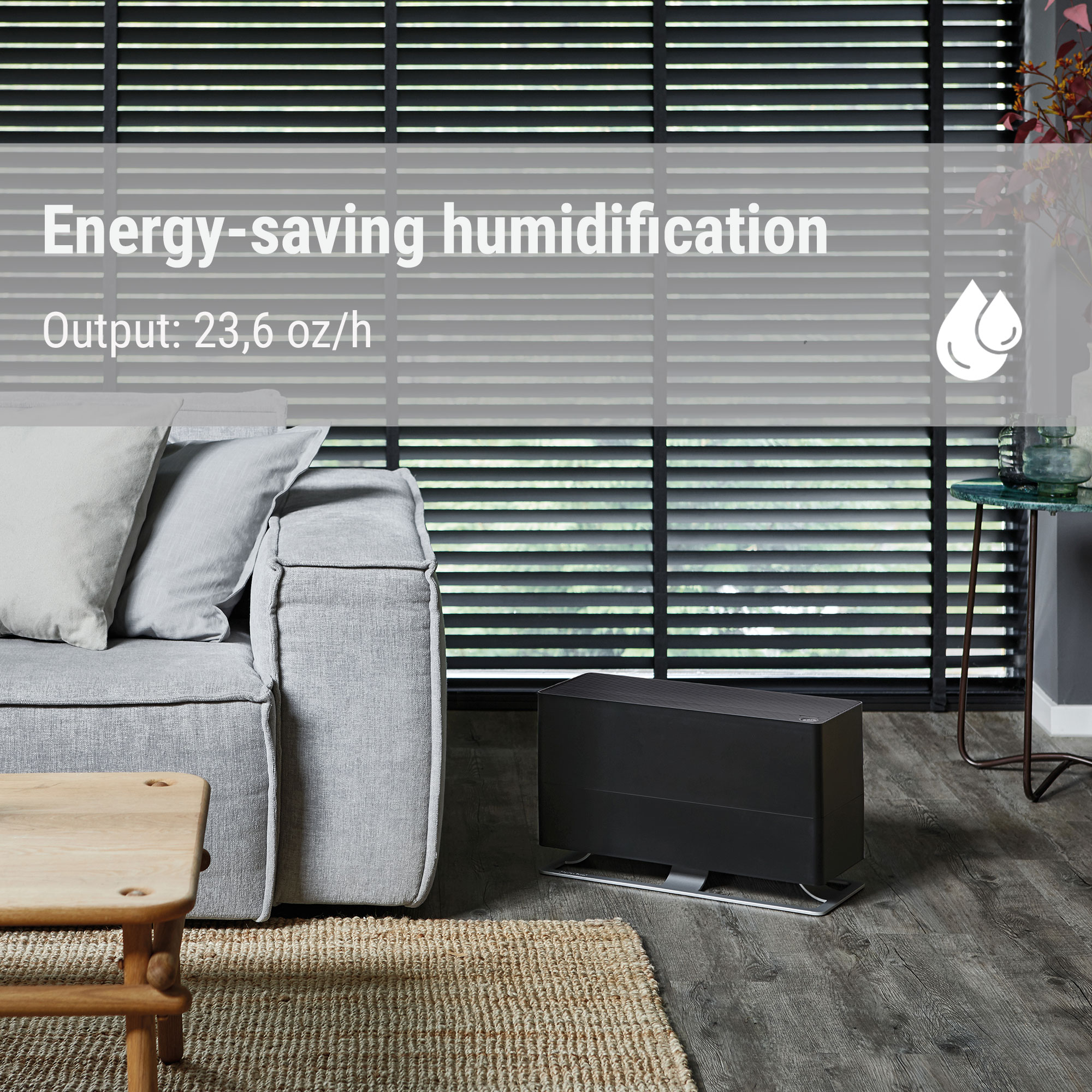 Stadler Form humidifier Oskar big, energy-saving evaporator, with automatic switch-off, night mode, for large rooms up to 1'100 sq. ft., very quiet, white