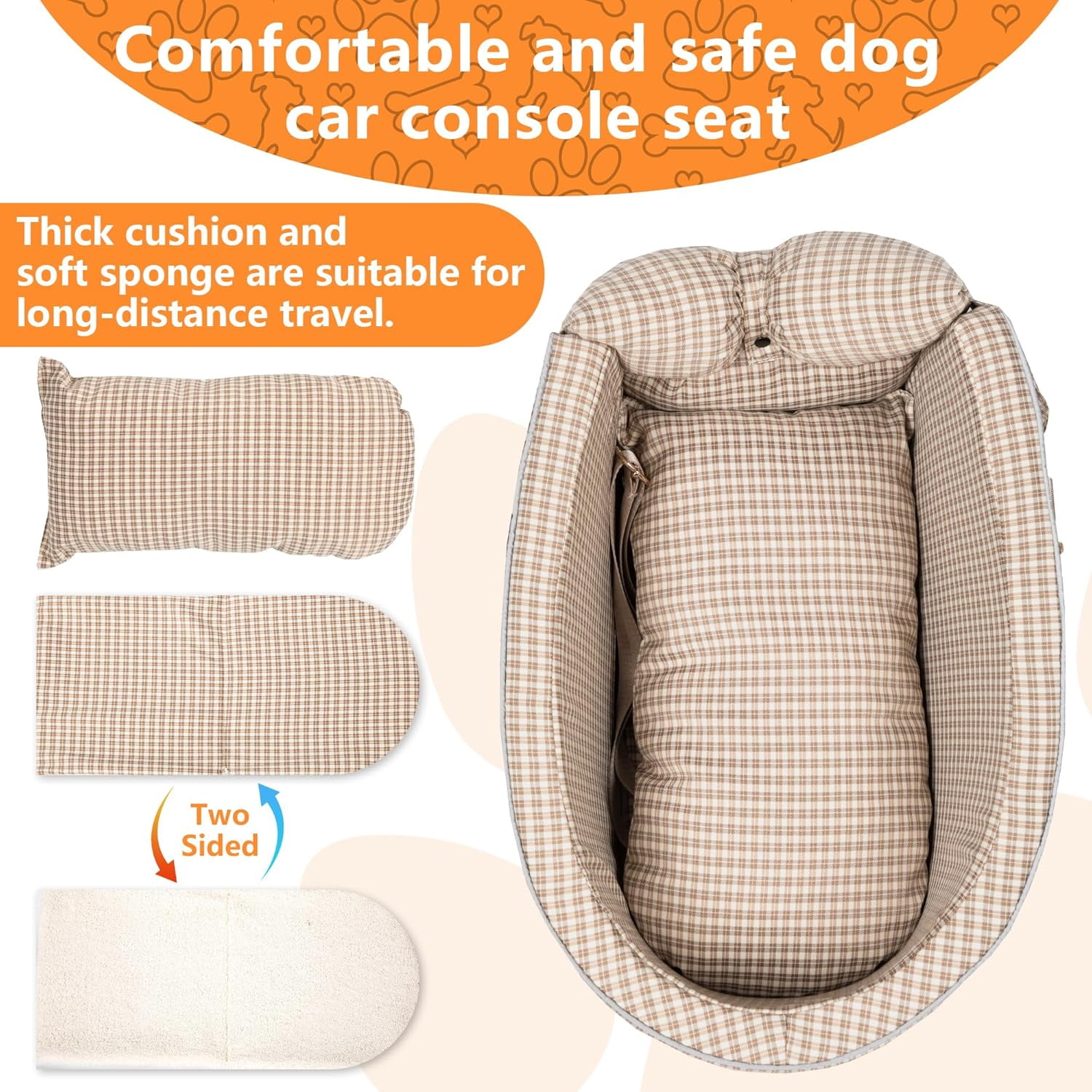 Sparklane - Center Console Dog Car Seat for Small Dog Removable Pet Car Seat with Cushion Board Safety Belt Console Dogs Seats for Mini Pet Puppy Up to 15 Lbs
