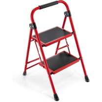 2 Step Ladder, 2 Step Folding,Kitchen Ladder with Anti-Slip and Wide Pedal,Small Step Ladder with Handrails,Lightweight Portable Step Ladder for Kitchen Household,Red