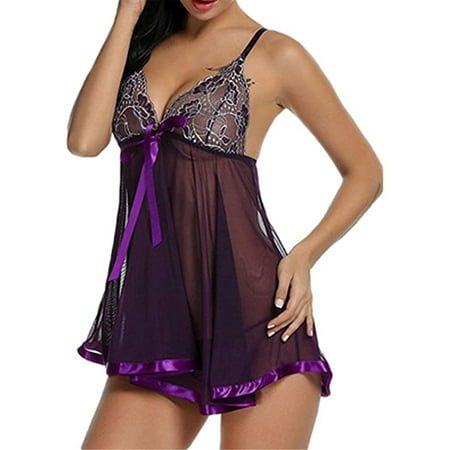 

Kiapeise Women Sexy Lingerie Deep V-Neck Lace Embroidered Nightdress