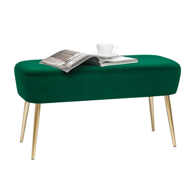 Homebeez 35" Velvet Bedroom Bench, End Bed Ottoman Bench with Golden