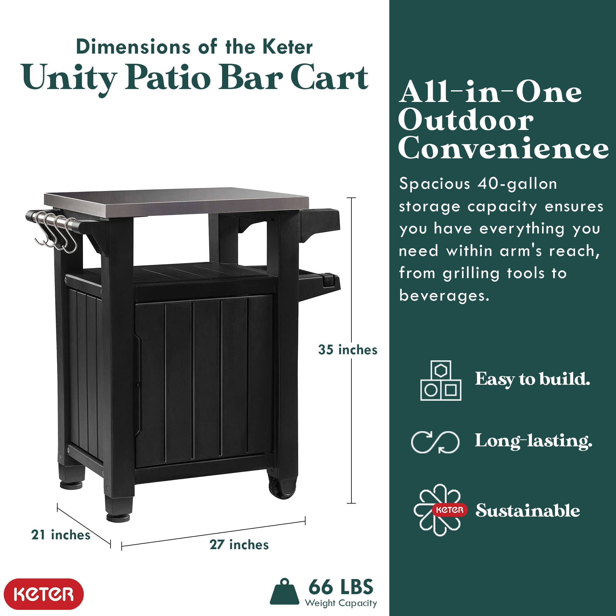 Keter Unity 40 Gal Grilling Bar Cart w/ Circa 37 Gal Round Deck Box, Brown