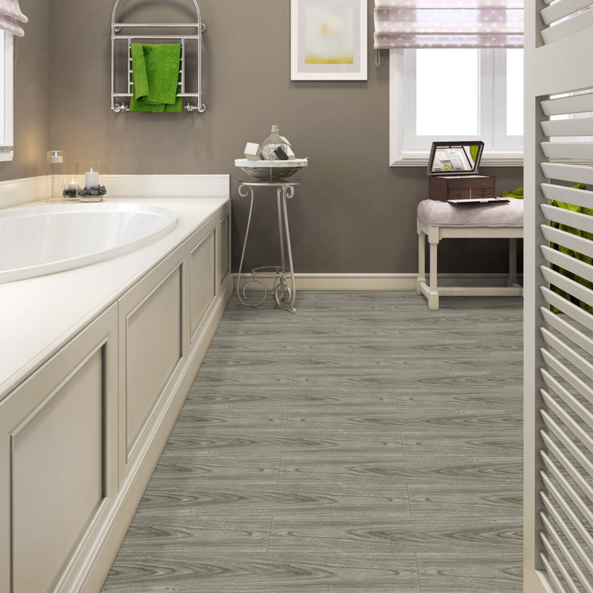 Lxcreat 20Pcs Peel and Stick Floor Tile 35-in x 6-in Gray Wood Grain Self Adhesive and Waterproof for Bathroom, Kitchen, Living Room, Bedroom